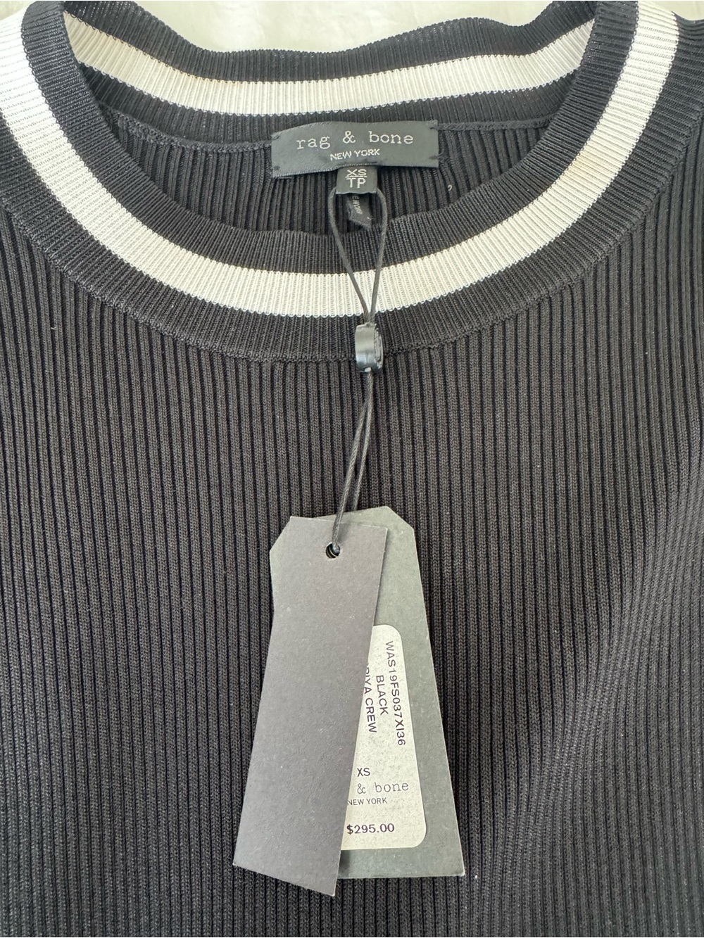 rag & bone Black Ribbed Long-Sleeve Top with White Trim Accents - Picture 3 of 5